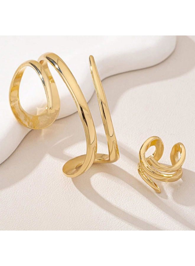 Decixde Gold Jewelry Sets for Women Bangle Ring Set Chunky Bangle Bracelet And Ring Statement Jewelry Set for Women, adjustable, Metal, No Gemstone - Image 4