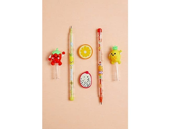 RH Fruit Design 2 Pencil with 2 Eraser School Supply in Bulk for Kids, Stationart Items for Girls & Boys Birthday Return Gifts - Image 4