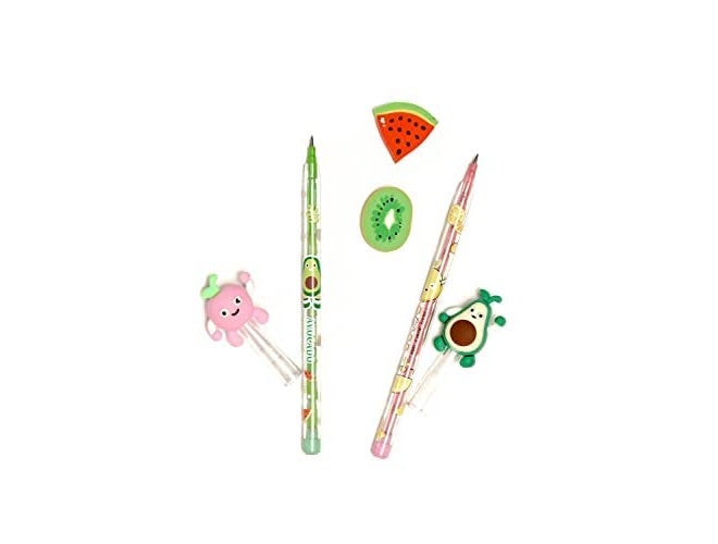 RH Fruit Design 2 Pencil with 2 Eraser School Supply in Bulk for Kids, Stationart Items for Girls & Boys Birthday Return Gifts - Image 1