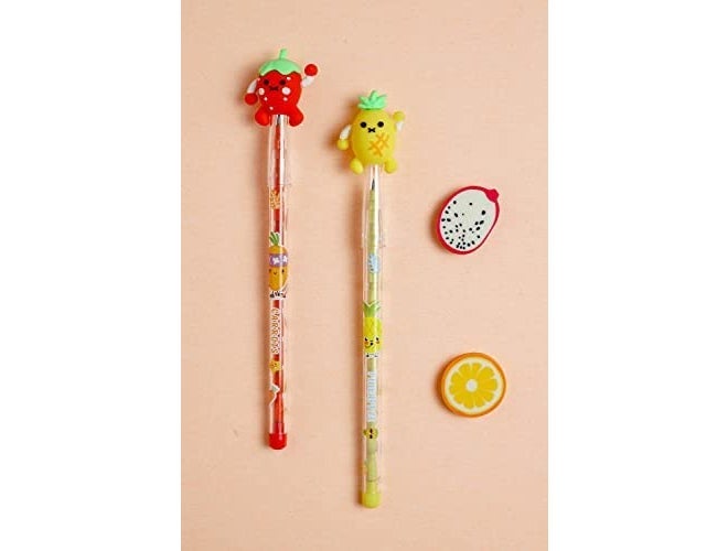 RH Fruit Design 2 Pencil with 2 Eraser School Supply in Bulk for Kids, Stationart Items for Girls & Boys Birthday Return Gifts - Image 2