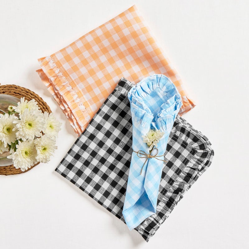 Solino Home Solino Home Linen Gingham Check Dinner Napkins 20 x 20 Inch - 100% Pure Linen Blue Bell Plaid Cloth Napkins Set of 4 - Gingham Ruffle  Handcrafted and Machine Washable Fabric  - Image 3