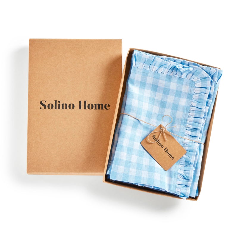 Solino Home Solino Home Linen Gingham Check Dinner Napkins 20 x 20 Inch - 100% Pure Linen Blue Bell Plaid Cloth Napkins Set of 4 - Gingham Ruffle  Handcrafted and Machine Washable Fabric  - Image 4