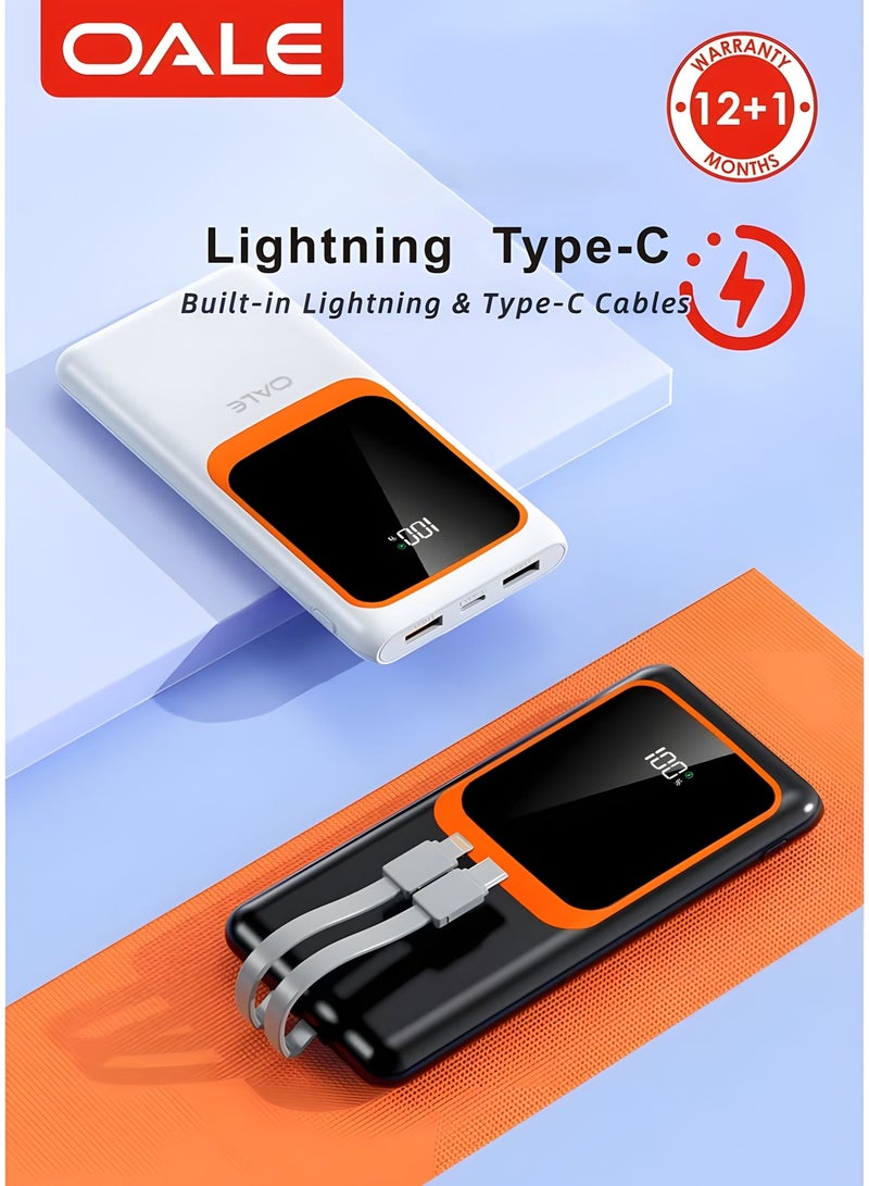OALE 10000mAh Slim Power Bank with Built-in Type-C & Lightning Cables, 22.5W Fast Charging, LED Display - Image 4