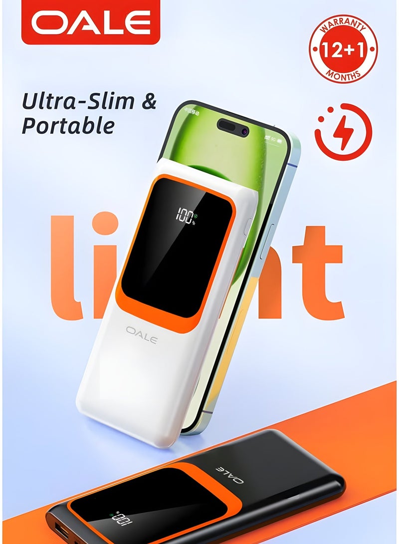 OALE 10000mAh Slim Power Bank with Built-in Type-C & Lightning Cables, 22.5W Fast Charging, LED Display - Image 3