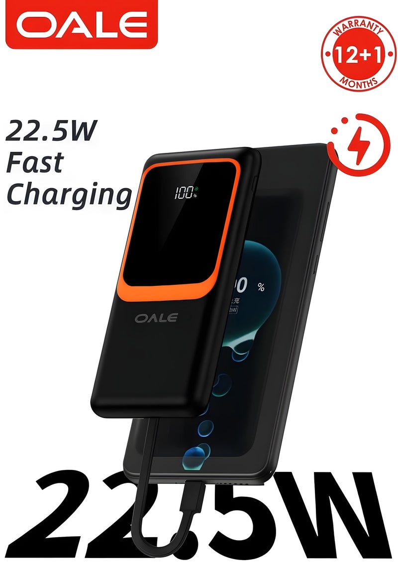 OALE 10000mAh Slim Power Bank with Built-in Type-C & Lightning Cables, 22.5W Fast Charging, LED Display - Image 5