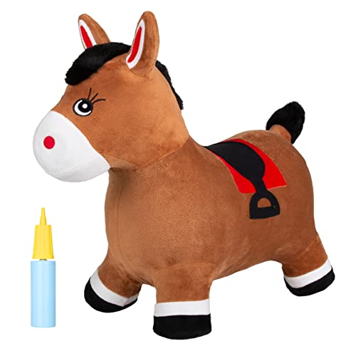 INPANY Bouncy Horse Hopper for Toddlers HoppingBouncing Horse Inflatable Rideon Animal Toy for KidsChildren Plush Covered Includes Pump - Image 1