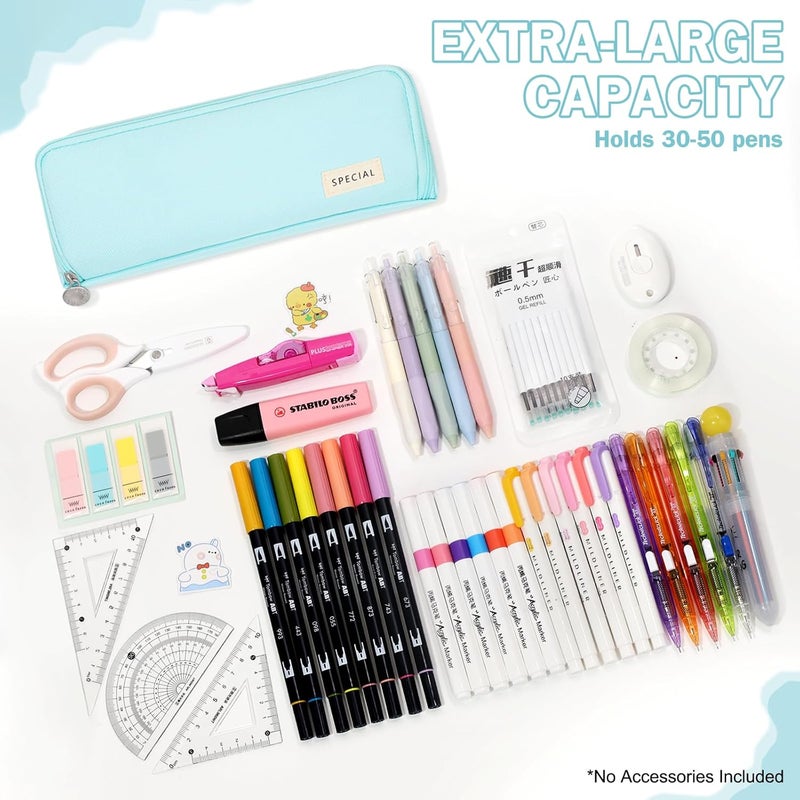 CICIMELON Multiple options Pencil Case Large Capacity Pencil Pouch 3 Compartments Pencil Bag Gift for Students Girls Adults Women（Light Blue） Rack friendly - Image 2