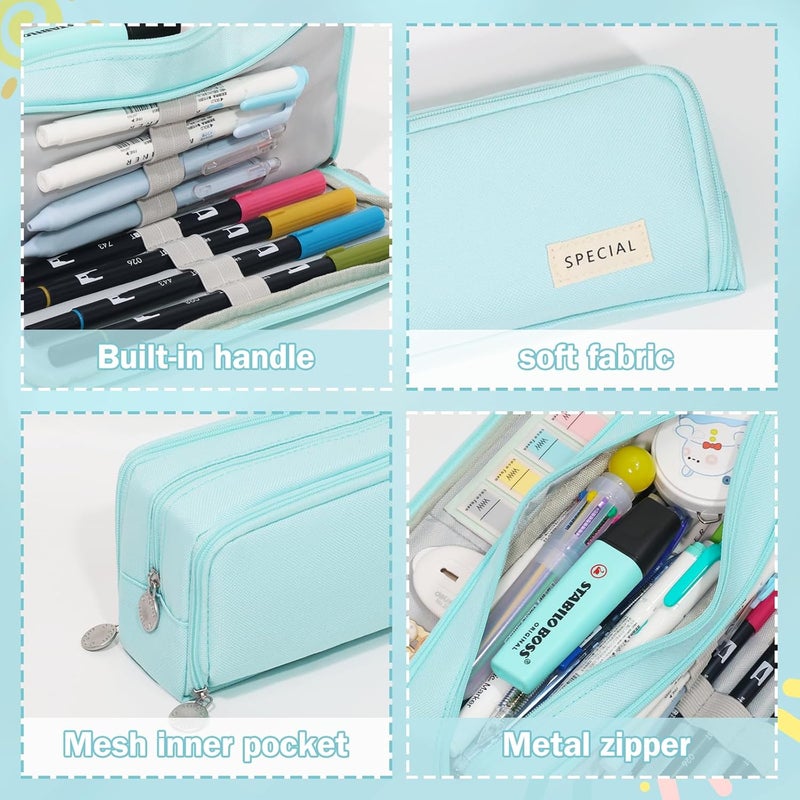 CICIMELON Multiple options Pencil Case Large Capacity Pencil Pouch 3 Compartments Pencil Bag Gift for Students Girls Adults Women（Light Blue） Rack friendly - Image 5