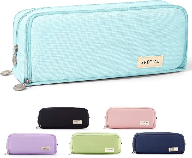 CICIMELON Multiple options Pencil Case Large Capacity Pencil Pouch 3 Compartments Pencil Bag Gift for Students Girls Adults Women（Light Blue） Rack friendly - Image 1