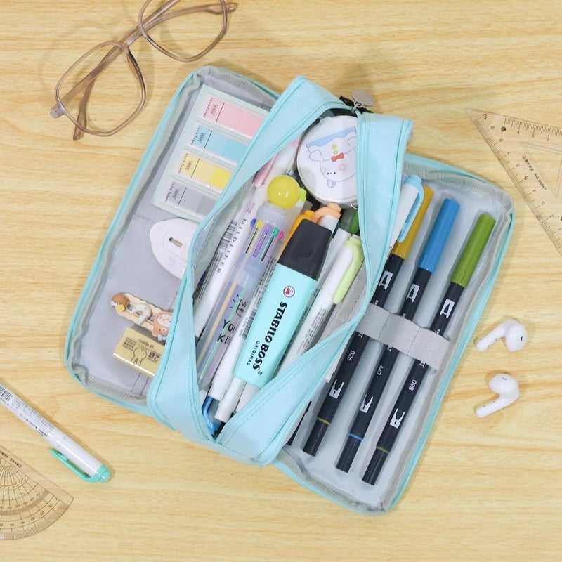 CICIMELON Multiple options Pencil Case Large Capacity Pencil Pouch 3 Compartments Pencil Bag Gift for Students Girls Adults Women（Light Blue） Rack friendly - Image 4