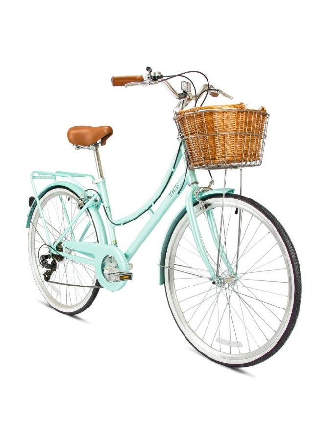 Spartan 24" Platinum Women’s City Bicycle Mint – Vintage Style Step-Through Frame, Shimano 1x7 Speed Gear System, Front Basket and Rear Carrier, Dual Rim Brakes, Comfortable Urban Commuter Bike | SP-3127-XS