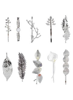 Lawie Lawie 10 Pack Silver Vintage Retro Geometric Minimalist Branch Leaf Flower Metal Hair Clip Hairpin Snap Barrette Stick Claw Grip Clamp Bobby Pins Alligator Hairclips Party Hair Accessories for Women 
