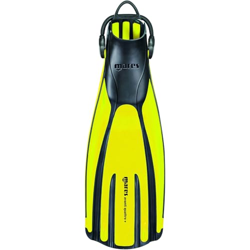 Mares Unisex Adults Avanti Quattro + Diving Fins - Durable Efficient Versatile Open-Heel Scuba Fins with Four-Channel Design & Bungee Strap, Yellow, Regular - Image 1