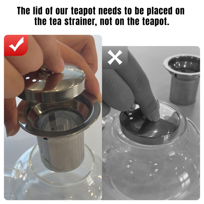 PARACITY Glass Teapot Stovetop 40 OZ/1200ml, Borosilicate Clear Tea Kettle with Removable 18/8 Stainless Steel Infuser, Teapot Blooming and Loose Leaf Tea Maker Tea Brewer for Camping, Travel - Image 4