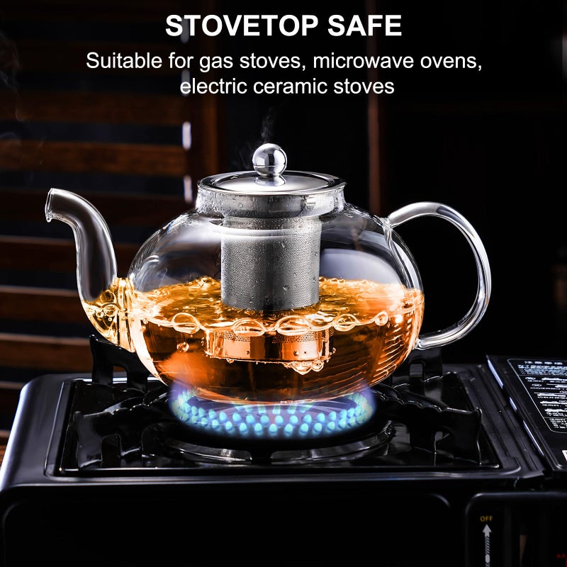 PARACITY Glass Teapot Stovetop 40 OZ/1200ml, Borosilicate Clear Tea Kettle with Removable 18/8 Stainless Steel Infuser, Teapot Blooming and Loose Leaf Tea Maker Tea Brewer for Camping, Travel - Image 5