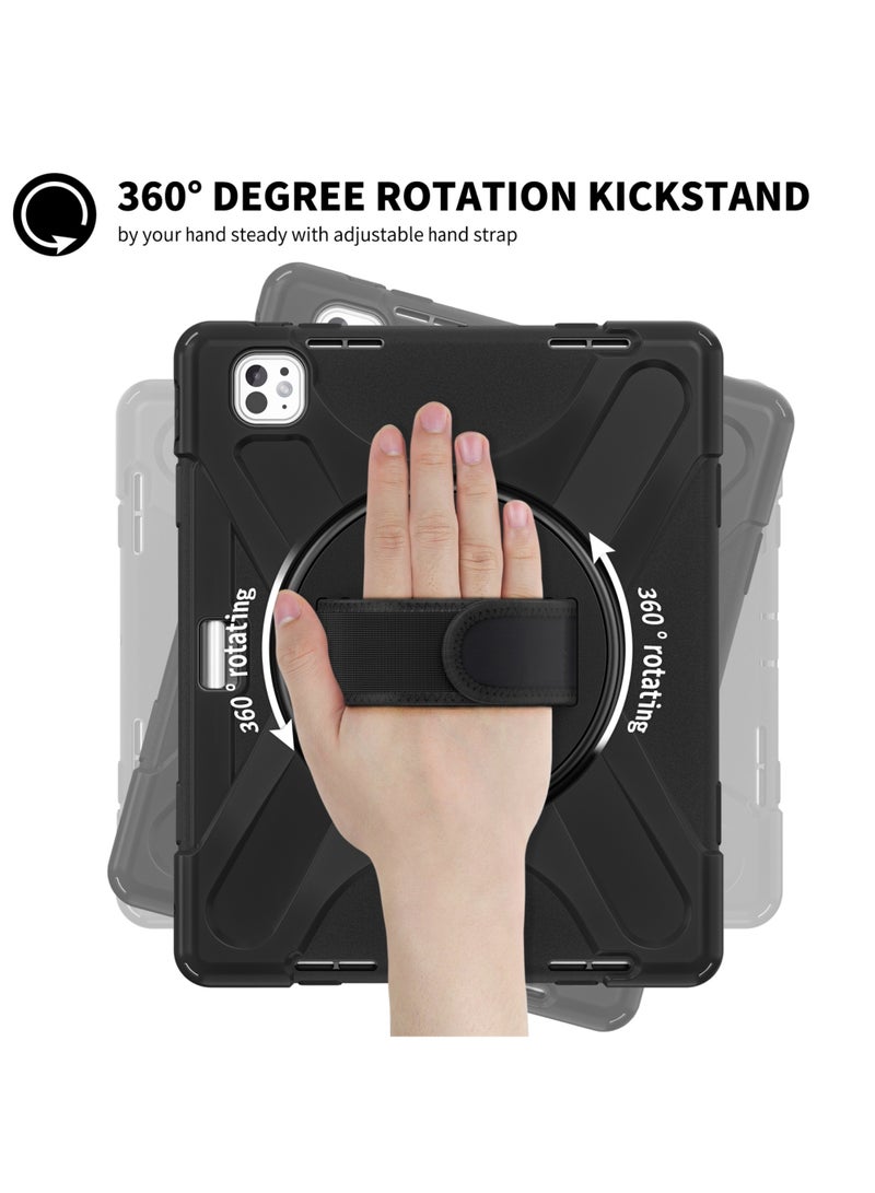 Rock Pow Case for iPad Pro 13 Inch Case (M5/M4) 2025/2024 Heavy Duty Rugged Durability Silicone Tablet Cover with 360° Rotating Hand Strap Foldable Hidden Stand Cover for iPad Pro 13 inch - Image 4
