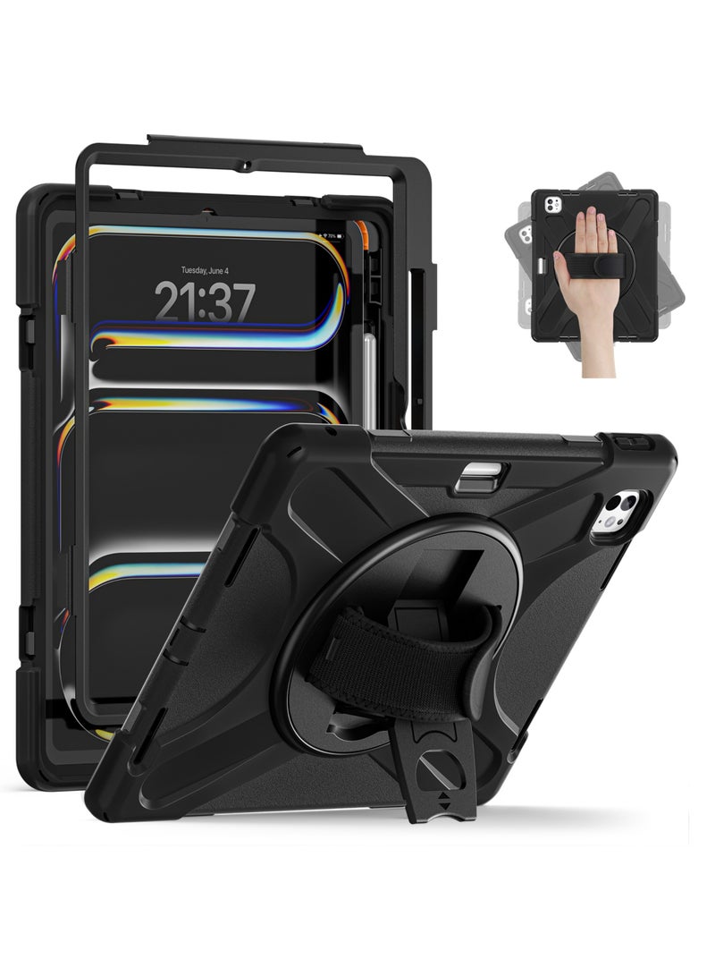 Rock Pow Case for iPad Pro 13 Inch Case (M5/M4) 2025/2024 Heavy Duty Rugged Durability Silicone Tablet Cover with 360° Rotating Hand Strap Foldable Hidden Stand Cover for iPad Pro 13 inch - Image 1