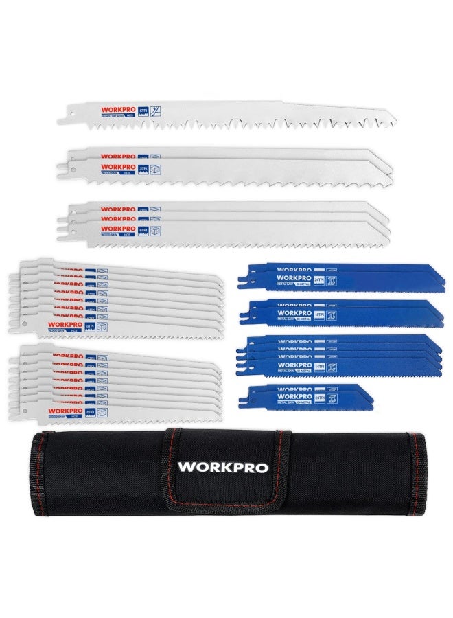 WORKPRO 32-Piece Reciprocating Saw Blade Set - Metal Woodcutting Saw Blades Pruner Saw Blades with Organizer Pouch  - Image 1