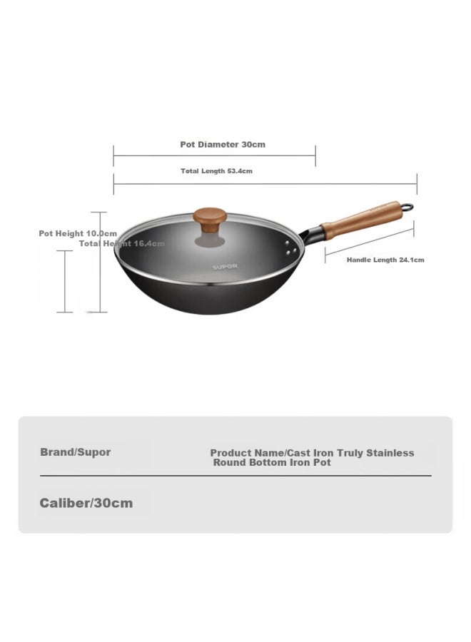Supor Cast Iron Non-stick Wok With Round Bottom For Home Cooking Ec30dza01 - Image 1