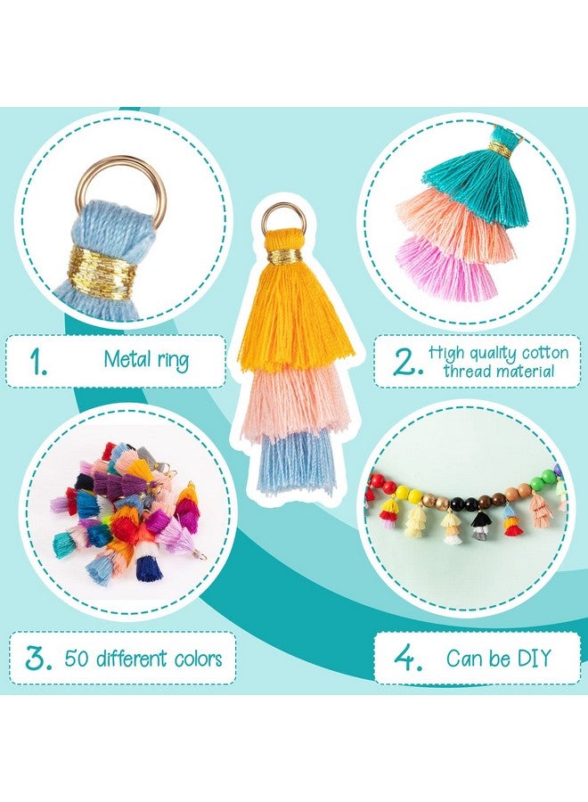 Dingion 100Pcs Tiny Tri Layered Keychain Tassels Mini Tassel Craft Jewelry Making Tassel For Earring Bookmark(Classic Color) - Image 4