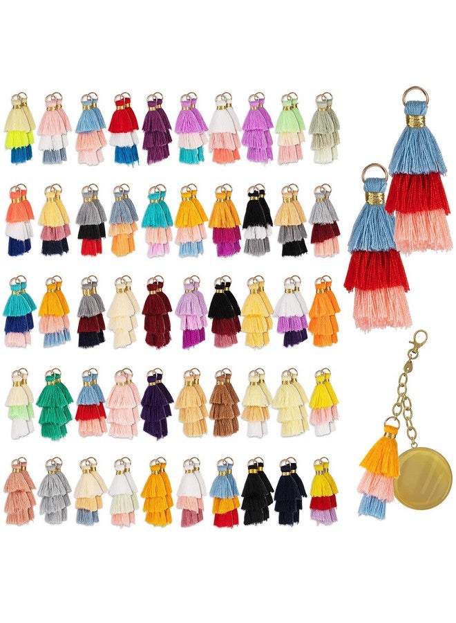 Dingion 100Pcs Tiny Tri Layered Keychain Tassels Mini Tassel Craft Jewelry Making Tassel For Earring Bookmark(Classic Color) - Image 1