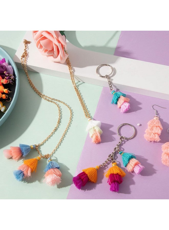 Dingion 100Pcs Tiny Tri Layered Keychain Tassels Mini Tassel Craft Jewelry Making Tassel For Earring Bookmark(Classic Color) - Image 2