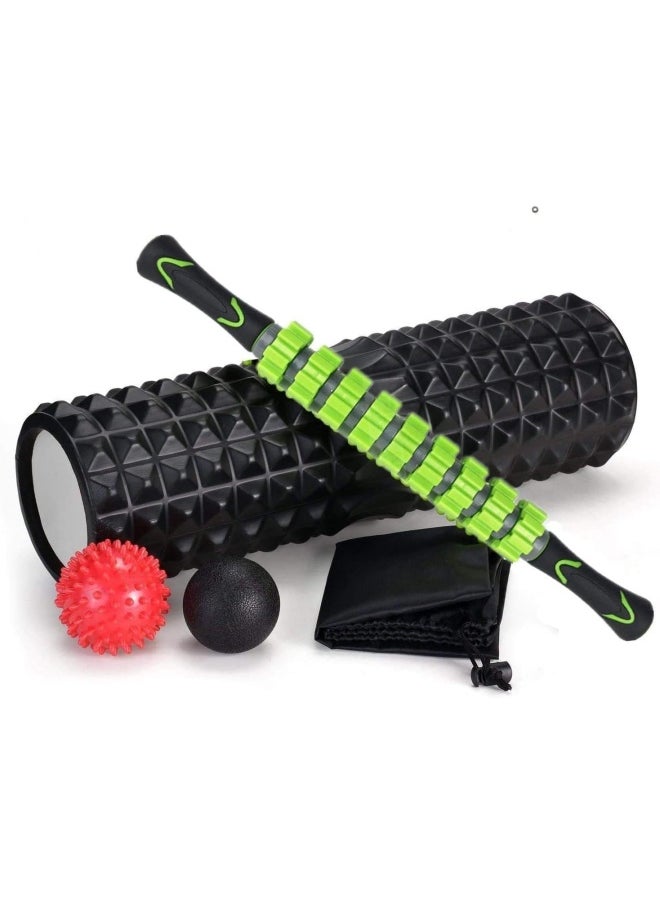 SKY-TOUCH 5 In 1 Fitness Foam Roller Set With Muscle Roller Stick And Massage Balls For Physical Therapy Pain Relief Myofascial Release Balance Exercise, Multicolour  - Image 1