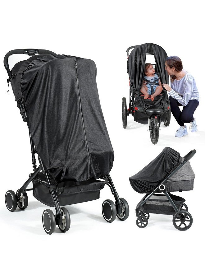 Orzbow Stroller Sun Shade, Universal Sun Shade for Stroller with Two-Way Zip, Breathable Baby Sun Shade Cover Blocks 95% UV (UPF 50+), Stable & Portable, Easy to Use, Black - Image 1