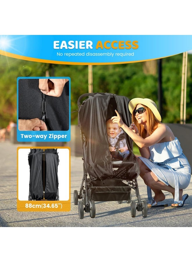 Orzbow Stroller Sun Shade, Universal Sun Shade for Stroller with Two-Way Zip, Breathable Baby Sun Shade Cover Blocks 95% UV (UPF 50+), Stable & Portable, Easy to Use, Black - Image 3