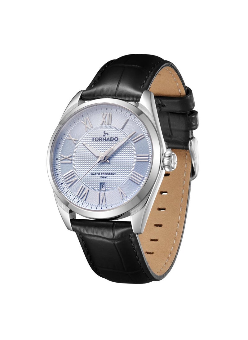 Men's Leather Analog Watch T8007-SLBL - 42x48 mm