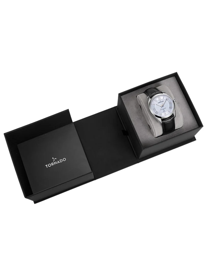 TORNADO Men's Leather Analog Watch T8007-SLBL - 42x48 mm