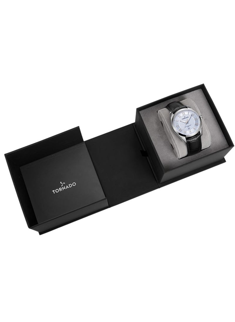 Men's Leather Analog Watch T8007-SLBL - 42x48 mm