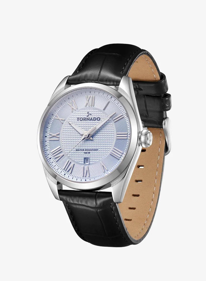 TORNADO Men's Genuine Leather with crocodile pattern 3H with date Display Watch T8007-SLBL - 42mm mm