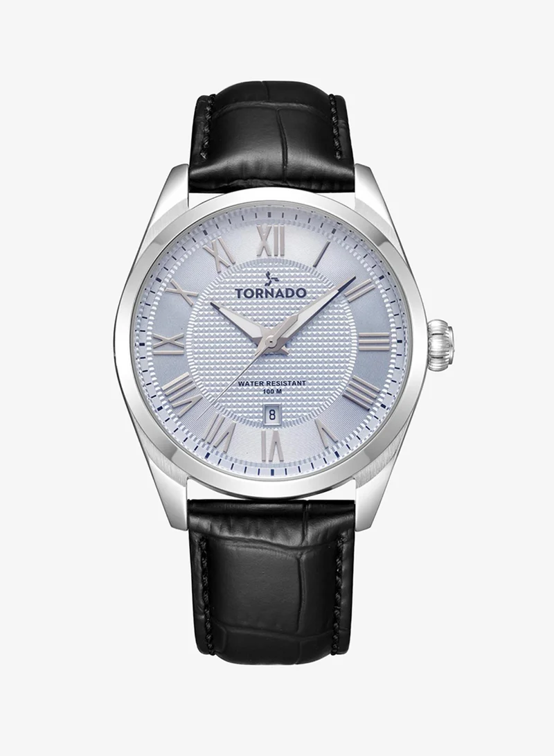 TORNADO Men's Genuine Leather with crocodile pattern 3H with date Display Watch T8007-SLBL - 42mm mm