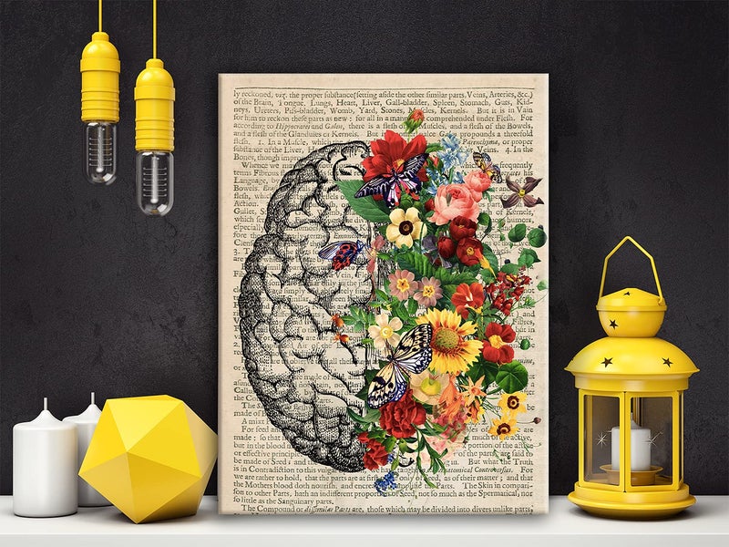 Hijie Vintage Human Anatomy Poster - Anatomy Canvas Wall Art Anatomical Brain Flower Floral Canvas Print Painting Ready to Hang Gifts for Home/ Office/Medical School Decor - Easel & Hanging Hook 12x15 Inch - Image 3