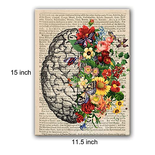 Hijie Vintage Human Anatomy Poster - Anatomy Canvas Wall Art Anatomical Brain Flower Floral Canvas Print Painting Ready to Hang Gifts for Home/ Office/Medical School Decor - Easel & Hanging Hook 12x15 Inch - Image 2