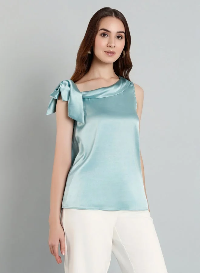 ميش ميش توب نسائي بياقة غير متماثلة وتفاصيل ربط