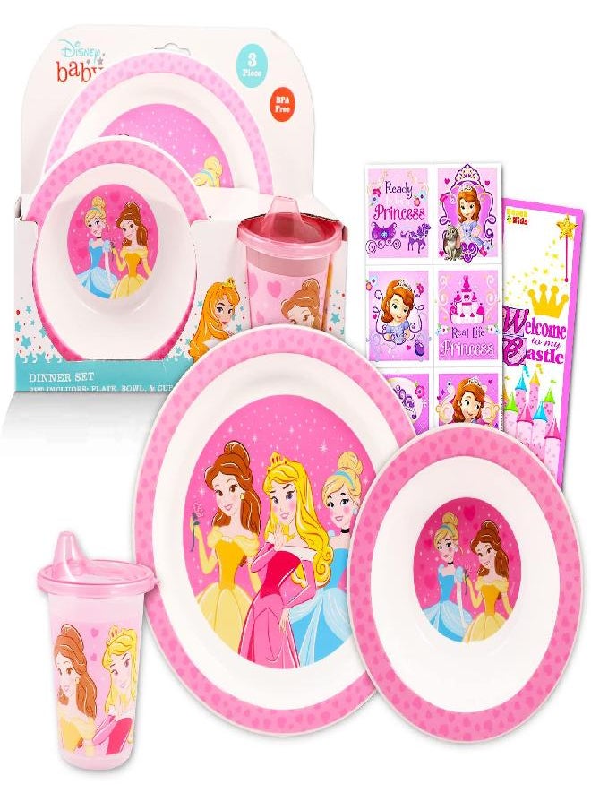 Classic Disney Classic Disney Princess Dinnerware Set for Kids, Toddlers 5 Pc Kitchen Accessories Bundle with Dinner Plate, Cup, Stickers, and More (Disney Flatware) Plates  - Image 2
