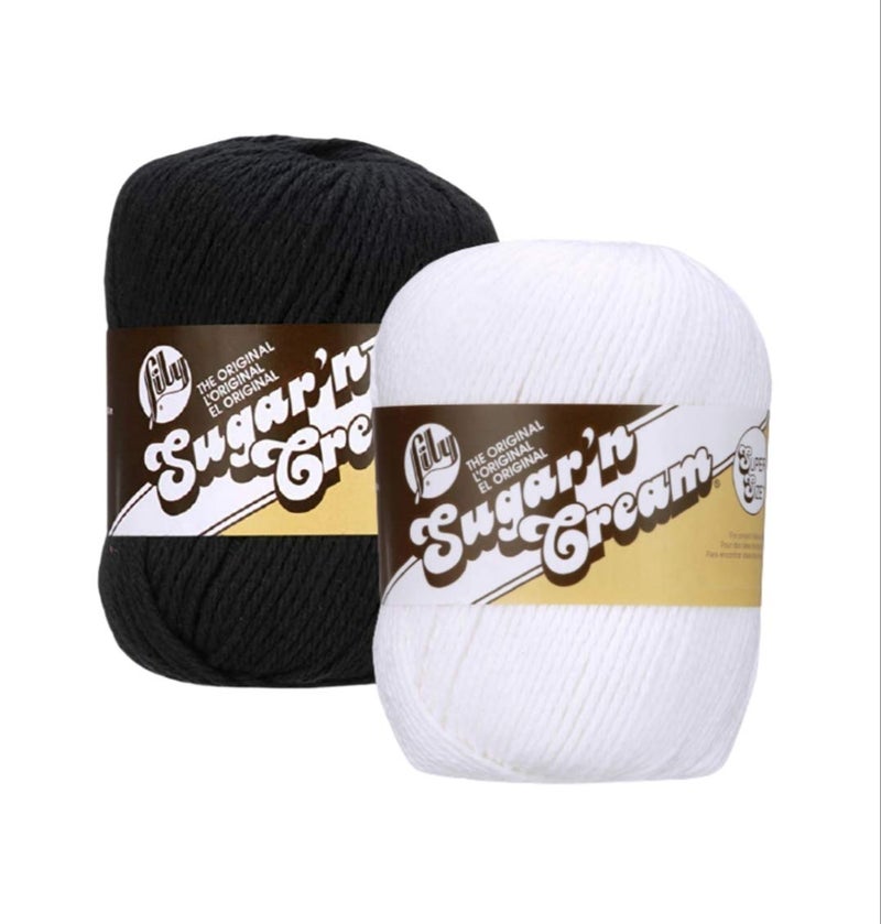 Lily Lily Sugar n Cream Yarn Super Size Bundle 2Pack 1 Black and 1 White 100 Cotton Grown in The USAPerfect for Knitting and Crocheting4 Medium Worsted Weight