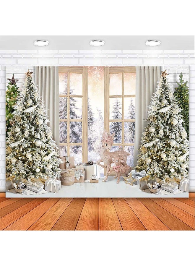 Avezano Christmas Backdrop Xmas Tree Christmas Window Snow Scene Photography Background Winter Holiday Family Portrait Kids Newborn Portraits Backdrops Photo Studio Props (7x5) - Image 1