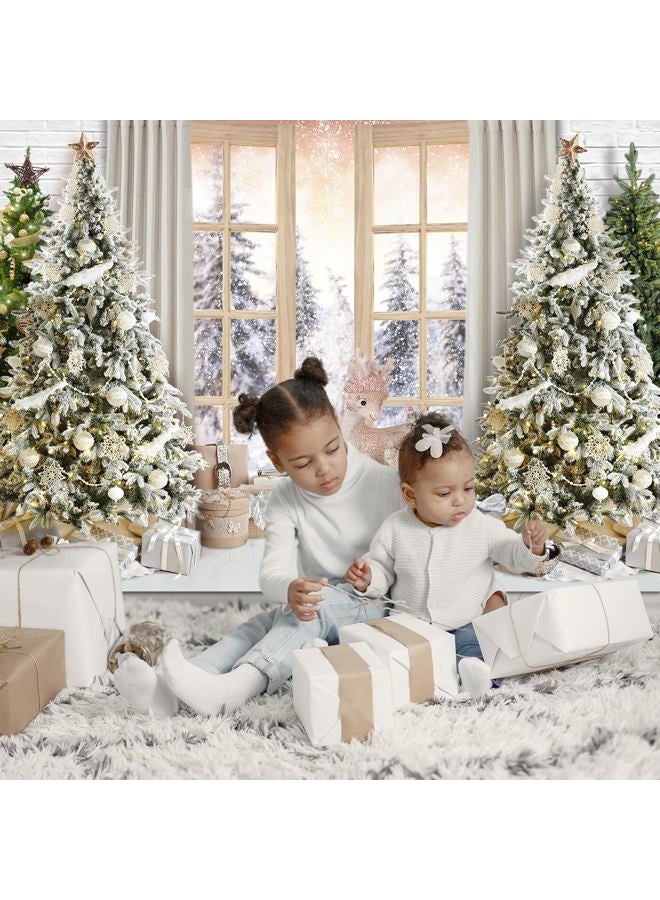 Avezano Christmas Backdrop Xmas Tree Christmas Window Snow Scene Photography Background Winter Holiday Family Portrait Kids Newborn Portraits Backdrops Photo Studio Props (7x5) - Image 3