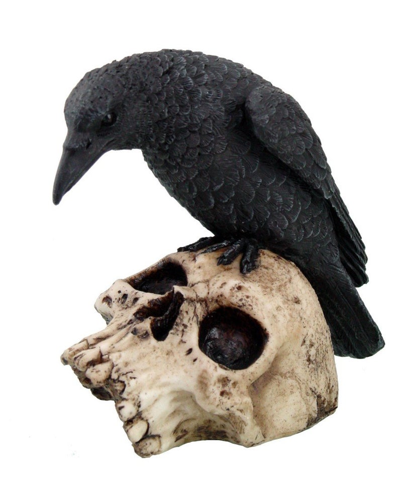 PTC PTC 5 Inch Halloween Black Raven on Skeleton Skull Statue Figurine 