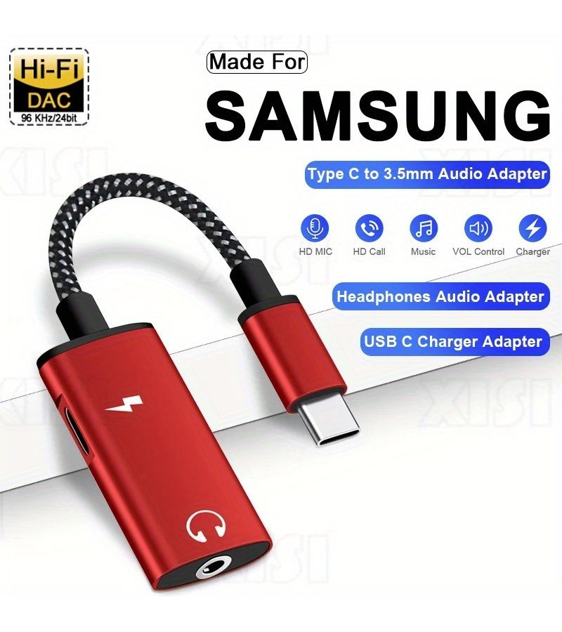 2 In 1 USB C Splitter Fast Adapter Gun Connector Compatible With Galaxy S23 S21 A54 iPhone 15 Realtek DAC Hi Res Audio USB PD Charger And 3 5mm Headphone Jack Adapter USB C To TRS PD - Image 1