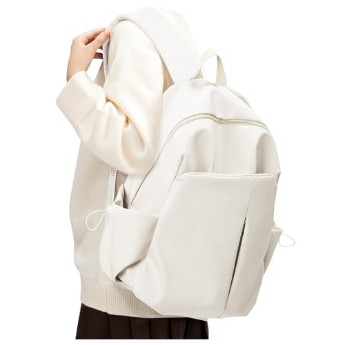 SEAFEW Beige School Backpack for Girls Women Waterproof High School Book Bag Cute Backpack for Men Teens Boys Lightweight Simple Middle School Back Pack Daypack - Image 1