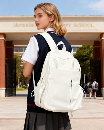 SEAFEW Beige School Backpack for Girls Women Waterproof High School Book Bag Cute Backpack for Men Teens Boys Lightweight Simple Middle School Back Pack Daypack - Image 3