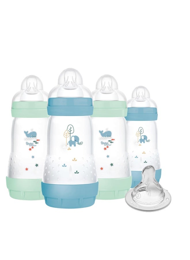 MAM 9oz Easy Start Anti-Colic Baby Bottles, Medium Flow with Bonus Fast Flow Nipple, Breastfeeding-Like Silicone, Reduces Colic and Gas, Easy-to-Clean, BPA-Free, 2 Plus Months - Image 1