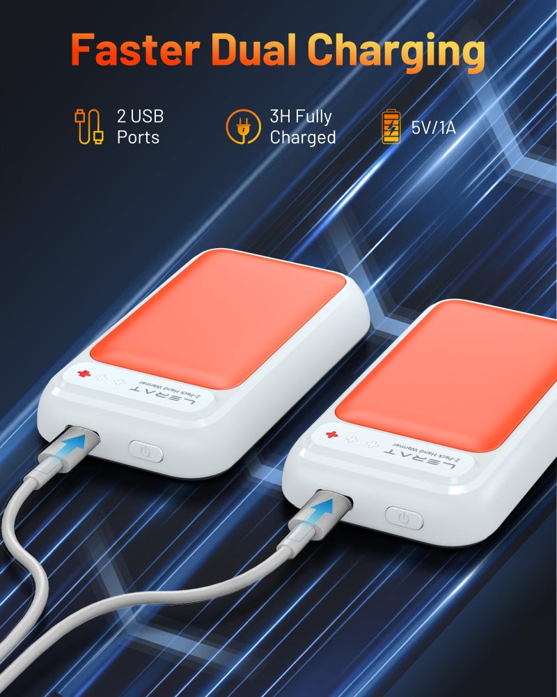 Lerat Hand Warmers Rechargeable 2 Pack  Electric Hand Warmers  Fast Heating  Portable Pocket Heater  2 In 1 Quick Charge Hand Warmer For Outdoor Indoor  Warmer Gift For Women Men  Golf  Camping-Orange - Image 4