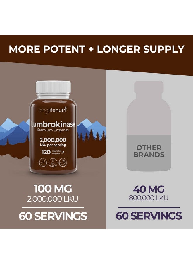 LongLifeNutri Lumbrokinase 100mg - Maximum Activity 2,000,000 Units Per Serving, 120 Vegetarian Capsules, 2-Month Supply, Natural Enzyme Supplement for Circulatory Health, Lab Tested, Made in USA - Image 3