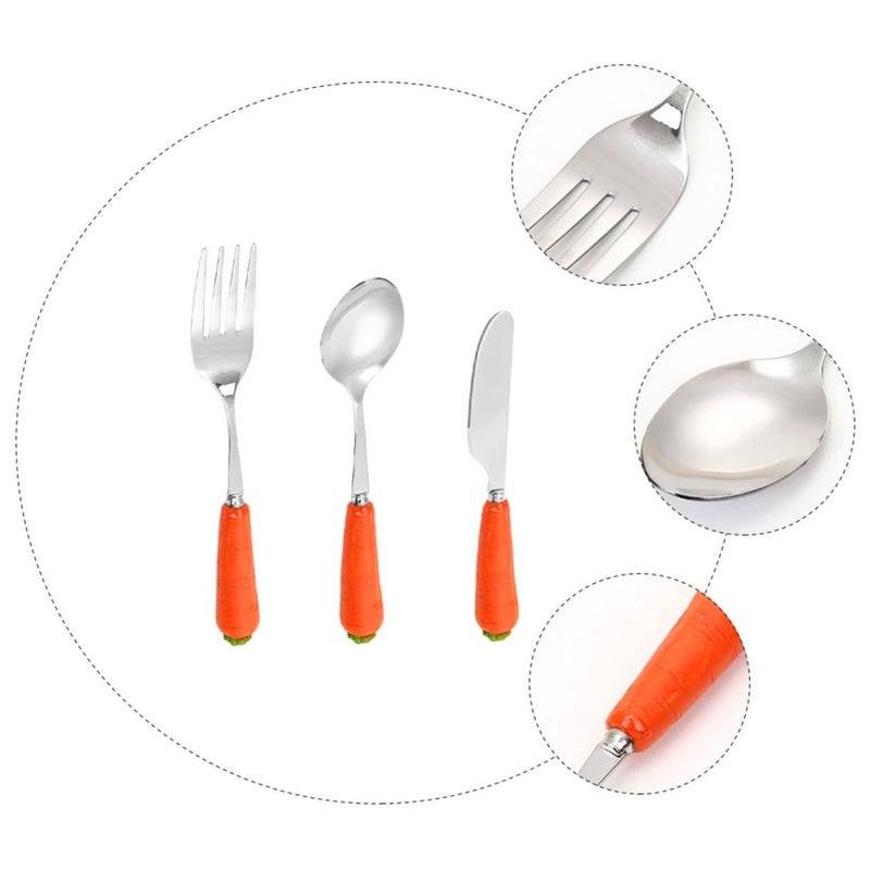 Stainless Steel Orange Cartoon Fork Spoon Set Easy Grip Kids Tableware - Image 4