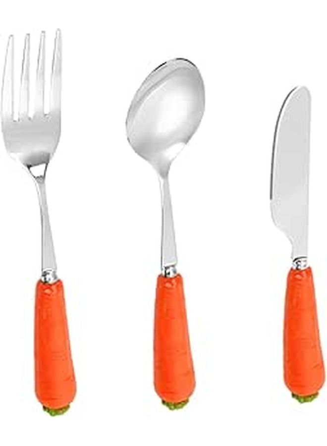 Stainless Steel Orange Cartoon Fork Spoon Set Easy Grip Kids Tableware - Image 1